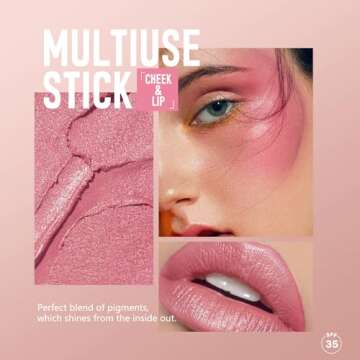 KYDA Mineral Color Balm, SPF 35, Creamy Blendable Color for Lips&Cheeks, Buildable Shimmer Finish, Lightweight Formula, Multiuse Makeup Stick, PINK