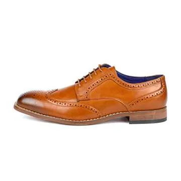 Bruno Marc Men's William_2 Brown Camel Classic Brogue Wing Tip Lace Up Soft Round-Toe Oxfords Dress Shoes Size 9 M US