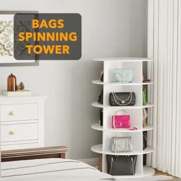 SpaceAid 5 Tier Rotating Shoe Rack Tower, Spinning Shoe Display Lazy Susan, Revolving 360 Shoe Rack Storage Round Carousel, Vertical Handbag Rotate Shoes Closet Organization (5-Tier White)