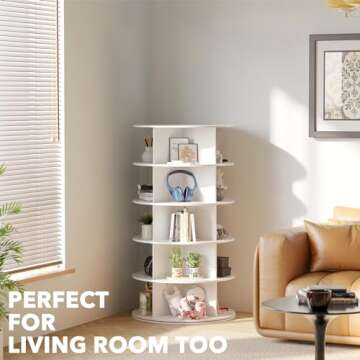 SpaceAid 5 Tier Rotating Shoe Rack Tower, Spinning Shoe Display Lazy Susan, Revolving 360 Shoe Rack Storage Round Carousel, Vertical Handbag Rotate Shoes Closet Organization (5-Tier White)