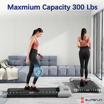 SupeRun 2024 Newest Walking Pad Treadmill, 2.5 HP Under Desk Treadmill, 2 in 1 Portable Treadmill for Home with Remote Control LED Display, 300 Ibs Weight Capacity