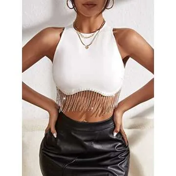 Milumia Women's Rhinestone Fringe Tank Top - Chic Crop Style