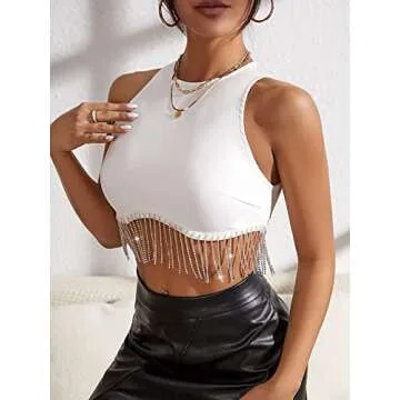 Milumia Women's Rhinestone Fringe Tank Top - Chic Crop Style