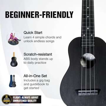 Flight, 4-String Travel Series Soprano Ukulele, Black (TUS-35 BK)