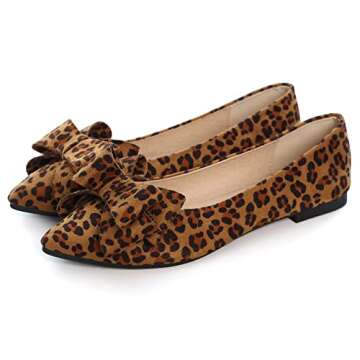 SAILING LU Bow-Knot Ballet Flats Womens Pointy Toe Flat Shoes Suede Dress Shoes Wear to Work Slip On Moccasins Leopard Brown Size 8