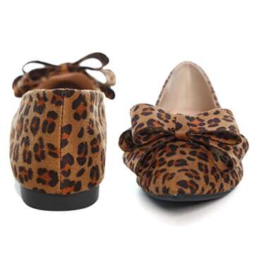 SAILING LU Bow-Knot Ballet Flats Womens Pointy Toe Flat Shoes Suede Dress Shoes Wear to Work Slip On Moccasins Leopard Brown Size 8