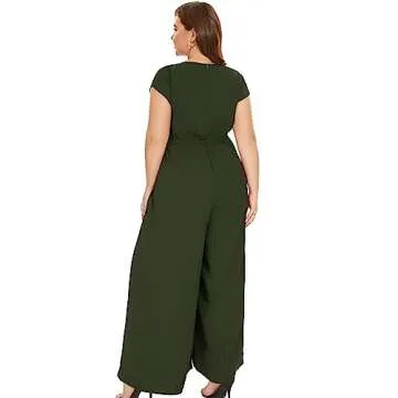 Tanmolo Women's Plus Size V Neck Jumpsuit - Elegant & Stylish