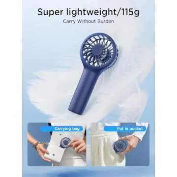 EasyAcc Mini Portable Fan,Handheld Fan,3 Speed Personal Small Makeup Fan 2000 Battery Hand Fan,Lightweight Washable USB Rechargeable Little Fan for Lash Stylish Girl Women Travel Gift Fan Navy blue