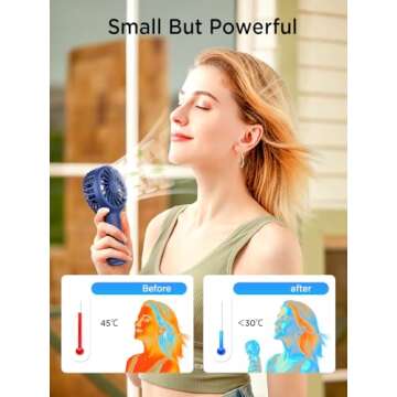 EasyAcc Mini Portable Fan,Handheld Fan,3 Speed Personal Small Makeup Fan 2000 Battery Hand Fan,Lightweight Washable USB Rechargeable Little Fan for Lash Stylish Girl Women Travel Gift Fan Navy blue