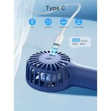 EasyAcc Mini Portable Fan,Handheld Fan,3 Speed Personal Small Makeup Fan 2000 Battery Hand Fan,Lightweight Washable USB Rechargeable Little Fan for Lash Stylish Girl Women Travel Gift Fan Navy blue