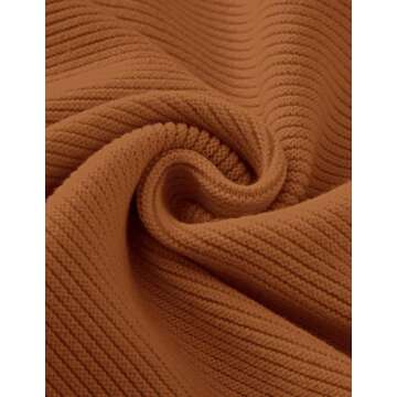 ZESICA Women's Crew Neck Long Lantern Sleeve Casual Loose Ribbed Knit Solid Soft Pullover Sweater Tops,Brown,Small