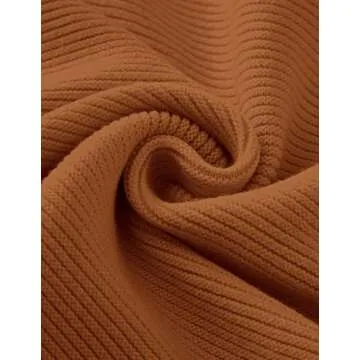 ZESICA Women's Crew Neck Long Lantern Sleeve Casual Loose Ribbed Knit Solid Soft Pullover Sweater Tops,Brown,Small