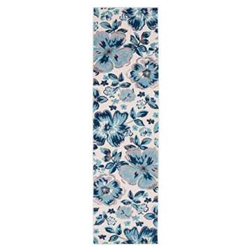 Modern Floral Runner Rug 2' x 7' 2" Turquoise