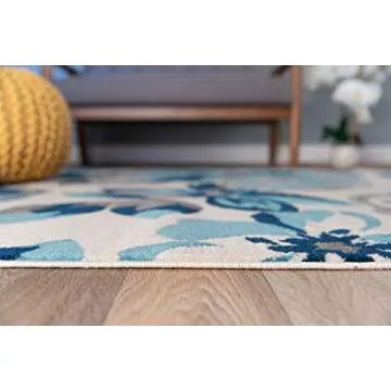 Modern Floral Runner Rug 2' x 7' 2" Turquoise