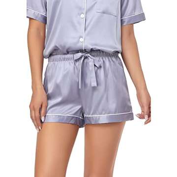 Serenedelicacy Women's Satin Pajama Set 2-Piece Sleepwear Loungewear Button Down Short Sleeve Silky PJ Set (Large, Lavender)