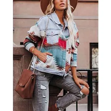 Lumister Women's Vintage Aztec Denim Jacket Shacket