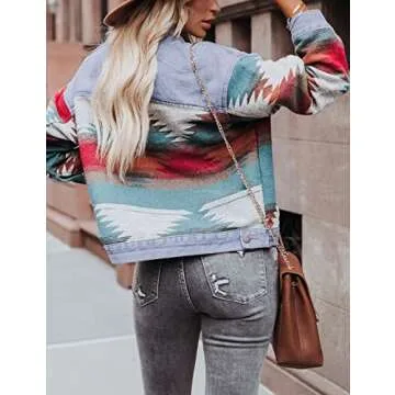 Lumister Women's Vintage Aztec Denim Jacket Shacket