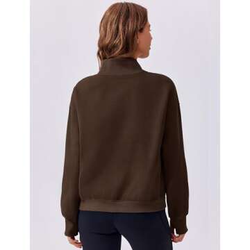 PINSPARK Sweatshirt for Women 2024 Fall Outfits Long Sleeve Fleece Top Turtleneck Sweater Shirts with Side Pockets Thumb Hole