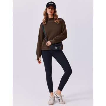 PINSPARK Sweatshirt for Women 2024 Fall Outfits Long Sleeve Fleece Top Turtleneck Sweater Shirts with Side Pockets Thumb Hole