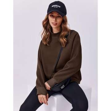 PINSPARK Sweatshirt for Women 2024 Fall Outfits Long Sleeve Fleece Top Turtleneck Sweater Shirts with Side Pockets Thumb Hole