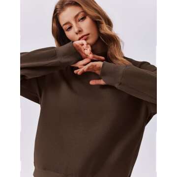 PINSPARK Sweatshirt for Women 2024 Fall Outfits Long Sleeve Fleece Top Turtleneck Sweater Shirts with Side Pockets Thumb Hole