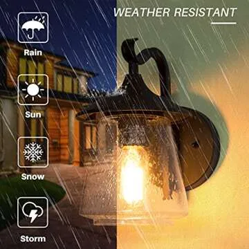 LOG BARN Outdoor Wall Light，Farmhouse Exterior Lantern in Black with Seeded Glass for Porch Barn A...