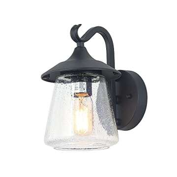 LOG BARN Outdoor Wall Light，Farmhouse Exterior Lantern in Black with Seeded Glass for Porch Barn A03356, 1-Light Light