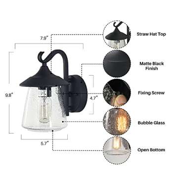 LOG BARN Outdoor Wall Light，Farmhouse Exterior Lantern in Black with Seeded Glass for Porch Barn A03356, 1-Light Light