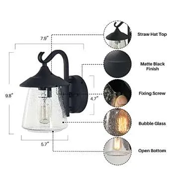 LOG BARN Outdoor Wall Light，Farmhouse Exterior Lantern in Black with Seeded Glass for Porch Barn A03356, 1-Light Light