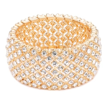 Lavencious Tennis Rhinestone 7" Stretch Bridal Bracelets Evening Party Jewelry For Women (Gold - Cle...