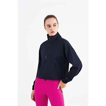 altiland Half Zip Pullover Cropped Jackets for Women Long Sleeve Workout Athletic Running Yoga Shirts (S, Black)