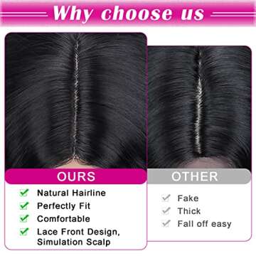 Mairead 28 Inch Long Curly Synthetic Wigs for Black Women Skunk Stripe Wig Side Part Loose Deep Wave Wig Small Lace Front Wigs Natural Looking Crimps Curls Wig