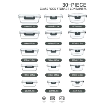 MCIRCO 30-Piece Airtight Glass Food Storage Containers Set