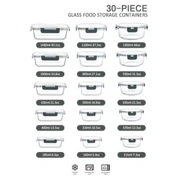 MCIRCO 30-Piece Airtight Glass Food Storage Containers Set