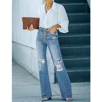 LookbookStore Frayed High Waisted Straight Leg Jeans Stretch Ripped Pants Lapis Air Size Medium Fits Size 8 Size 10