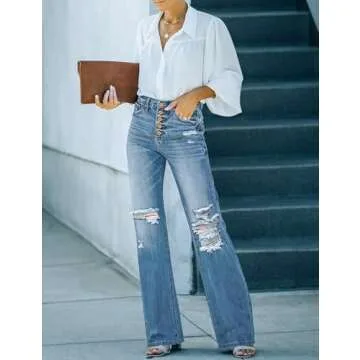 LookbookStore Women's High-Waisted Baggy Ripped Jeans