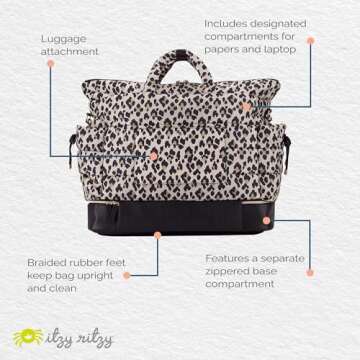 Itzy Ritzy Dream Weekender Lightweight Travel & Hospital Bag Features Base Compartment & 12 Pockets, Leopard