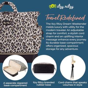 Itzy Ritzy Dream Weekender Lightweight Travel & Hospital Bag Features Base Compartment & 12 Pockets, Leopard