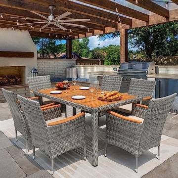 Flamaker 7 Piece Patio Dining Set with Acacia Wood Table