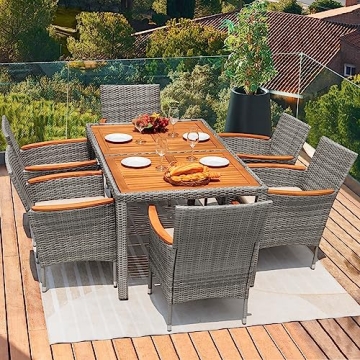 Flamaker 7 Piece Patio Dining Set with Acacia Wood Table