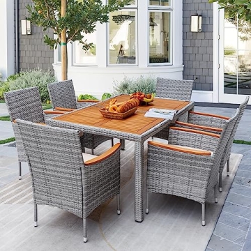 Flamaker 7 Piece Patio Dining Set with Acacia Wood Table