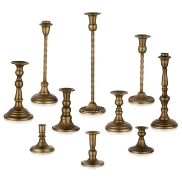 Candeldo Gold Candlestick Candle Holders: Tall Taper Candles Stick Holder Wedding Decor Set of 10 Br...