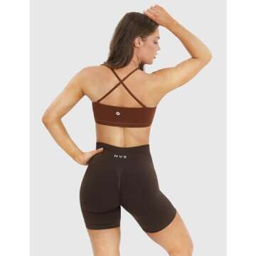 NEWVISISTER Bandeau Sports Bras for Women Detachable Straps Padded Bralette Bra Yoga Fitness Workout Crop Top, Brown, X-Small