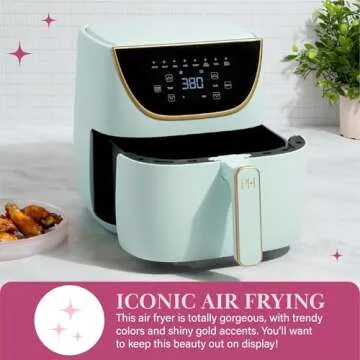 Paris Hilton Air Fryer - 6-Quart Touchscreen Aqua Design with 8 Cooking Modes