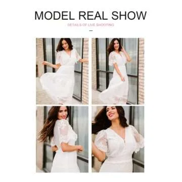 Bdcoco Women's V Neck Button Down Floral Lace Maxi Dress Casual Short Sleeve Boho Flowy Dresses White