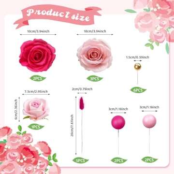 Hot Pink Girl Cake Topper Boho Flower Cake Decoration for Boho Wedding Birthday Baby Shower Girl Party Cake Decoration Supplies