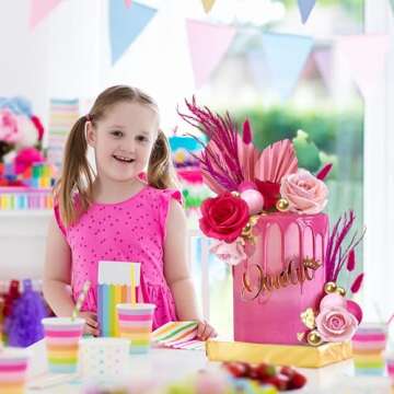 Hot Pink Girl Cake Topper Boho Flower Cake Decoration for Boho Wedding Birthday Baby Shower Girl Party Cake Decoration Supplies