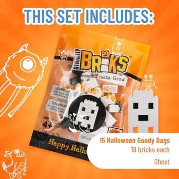 Strictly Briks Compatible with Lego Toy Building Block, Halloween Ghost Bricks, 15 Trick or Treat Goody Bags, 18 Pieces per Pack, 100% Compatible with All Major Brands, for Kids Ages 4+