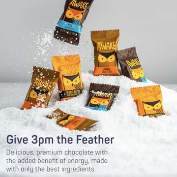 AWAKE - Caffeinated Chocolate Bites - Coffee Alternative - 50mg Caffeine - Energy Bars - Low-Calorie Snacks - Peanut Butter, Milk & Caramel Holiday Variety Pack - 50 Bites