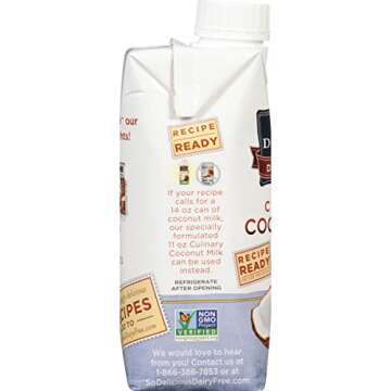 So Delicious Coconut Milk Culinary Lite 11 Ounce (Pack of 12), Organic Coconut Milk for Cooking and Baking, Lighter than Canned Coconut Milk for Everyday Recipes